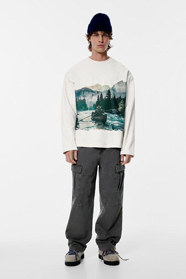 Beyaz grafikli sweatshirt - 3