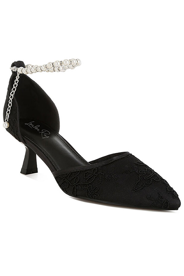 Women Lace Kitten Heel Sandals in Black