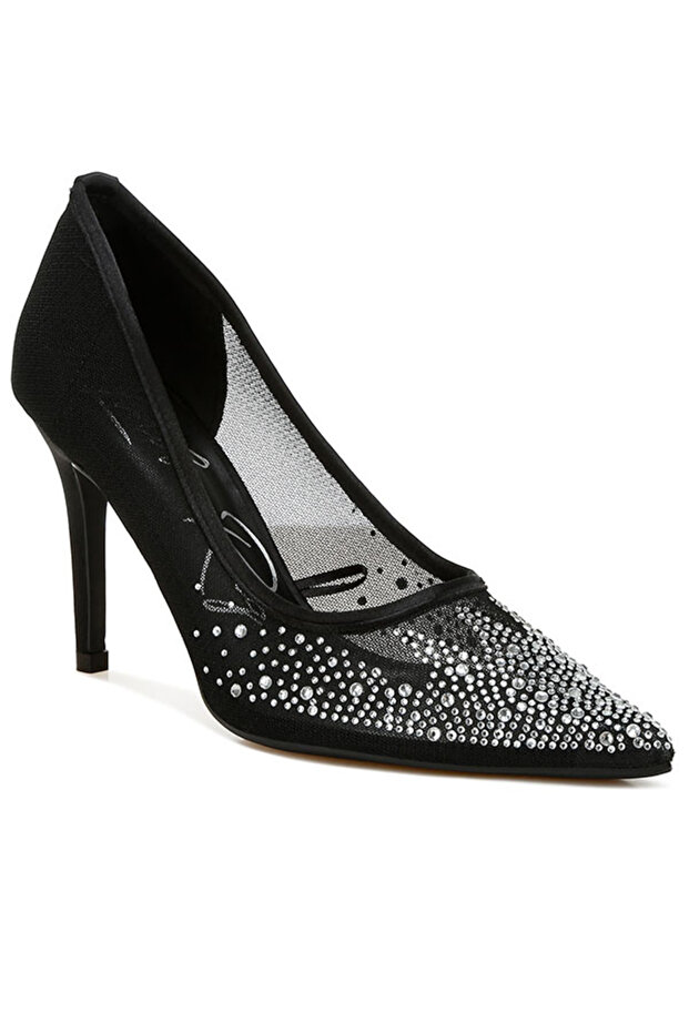 Women Mesh Rhinestone Stiletto Pump in Black