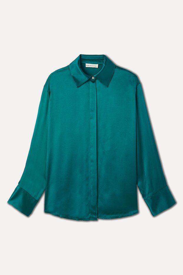 Women's Petrol Oversize Satin Textured Shirt