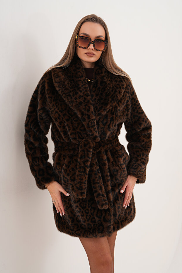Midi Length Mink Leopard Coat - 6