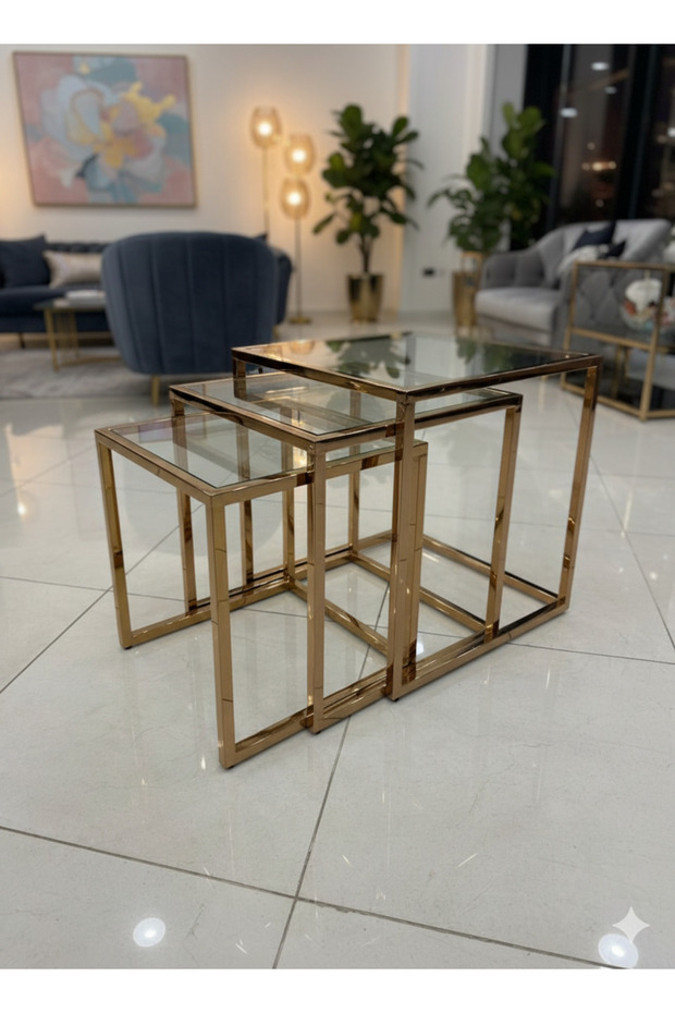 طقم 3 طاولات خدمه ستانلس ستيل روز