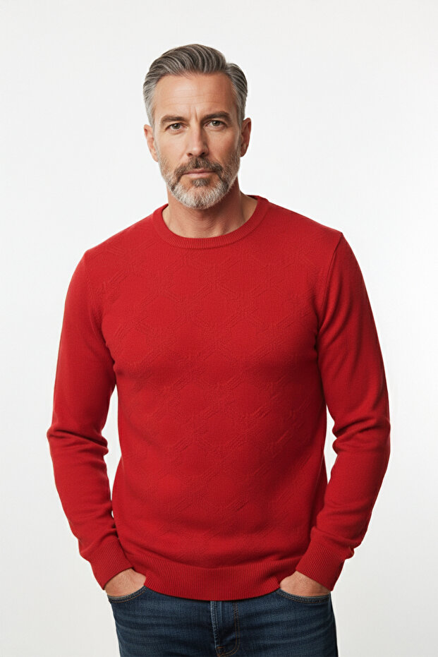 سترة رجالية بياقة دائرية ونقشة هندسية - 1