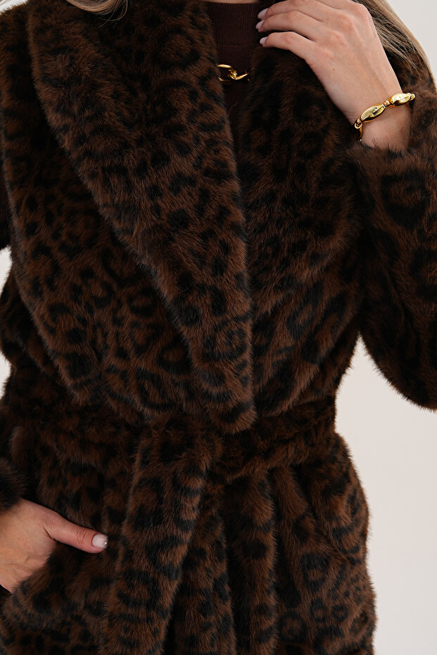 Midi Length Mink Leopard Coat - 7