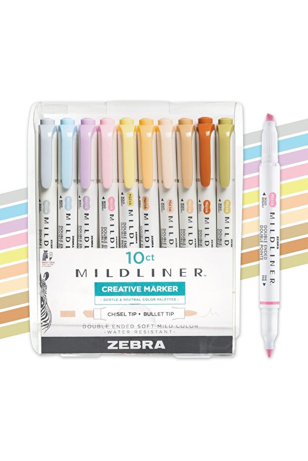 Mildliner Double-Ended Highlighters, Chisel & Fine Tip, Neutral Soft Colors, Pack of 10 - 1