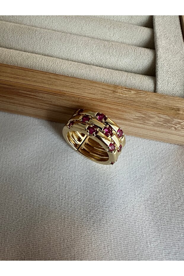 خاتم حجر ذهبي فوشيا - 1