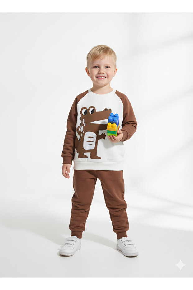 Unisex Kids Transitional Crew Neck Sweatshirt Tracksuit Bottom-Top Set