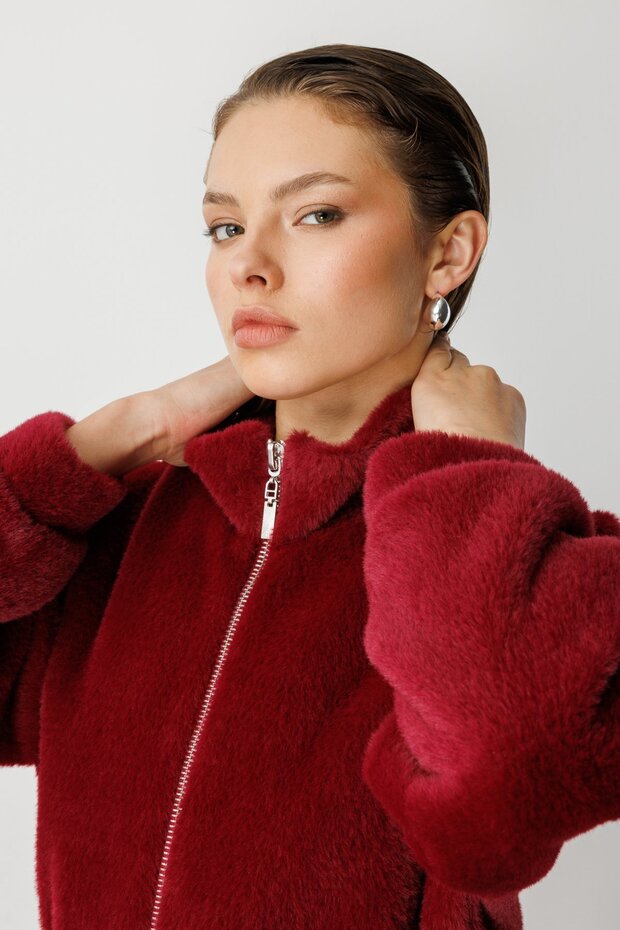 ياقة مرتفعة متوسطة الطول معطف قطيفة - 3