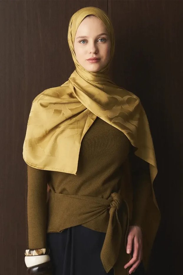Naiya Jacquard Shawl Wave Pattern - Mustard