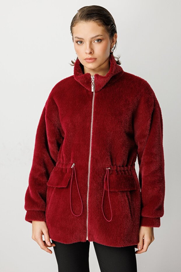 ياقة مرتفعة متوسطة الطول معطف قطيفة - 1