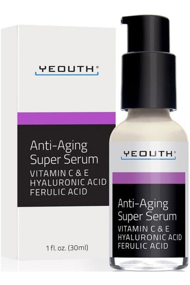Anti-aging Super Serum, Ferulic Acid, Hyaluronic Acid, Vitamin C & E, 1 oz