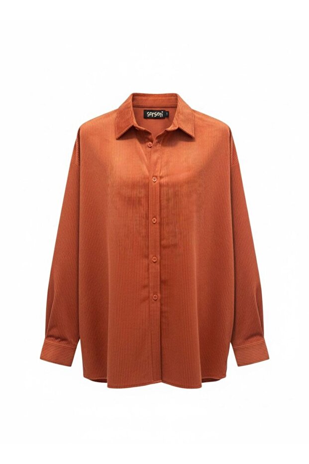 Erkek Trend Fitilli Basic Kiremit Oversize Kadife Ceket - 4