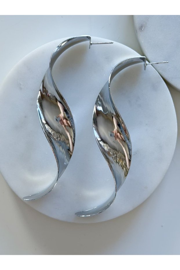 Steel Long Curved Earrings