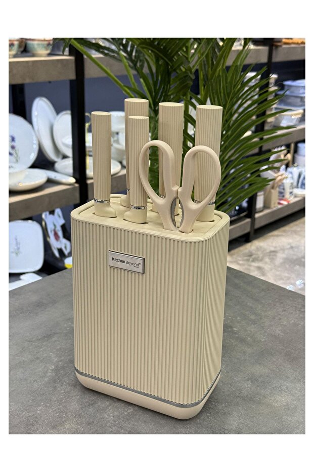 7 Parça Standlı Bıçak Seti Krem - 1