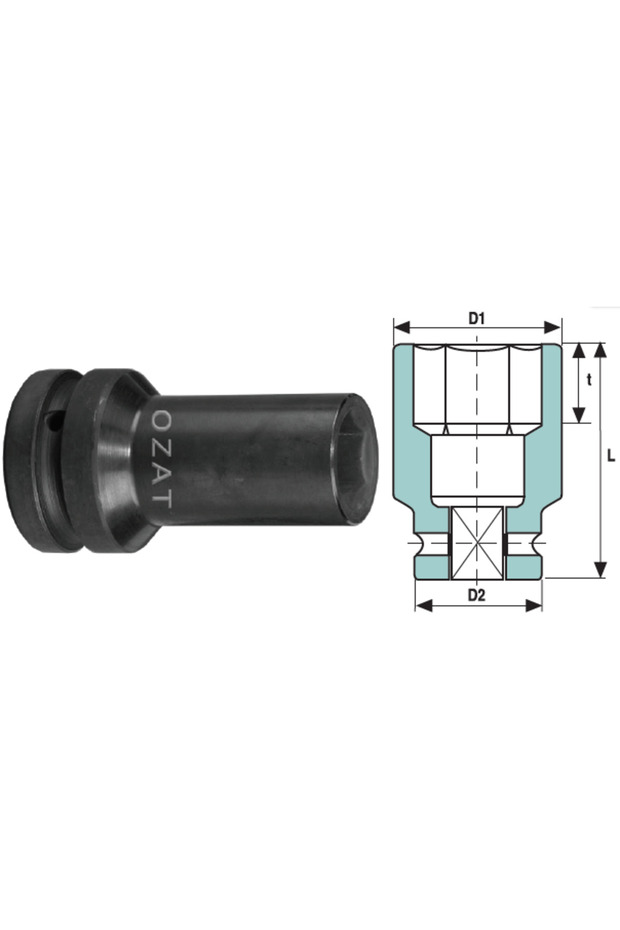 1'' 6-sided impact socket head, thin-walled, long 30 - 1