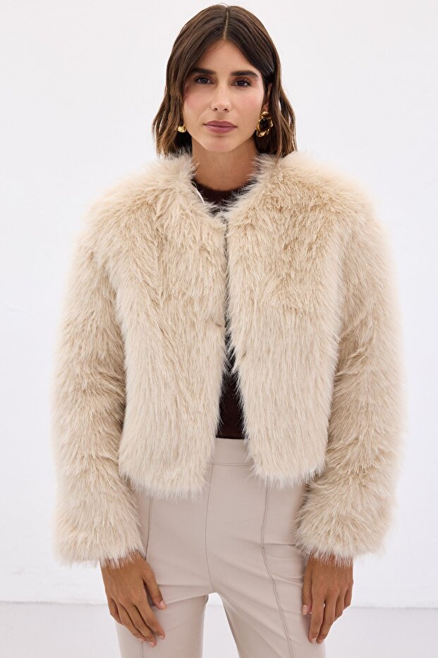 فرو بدون ياقة - بيج - 1