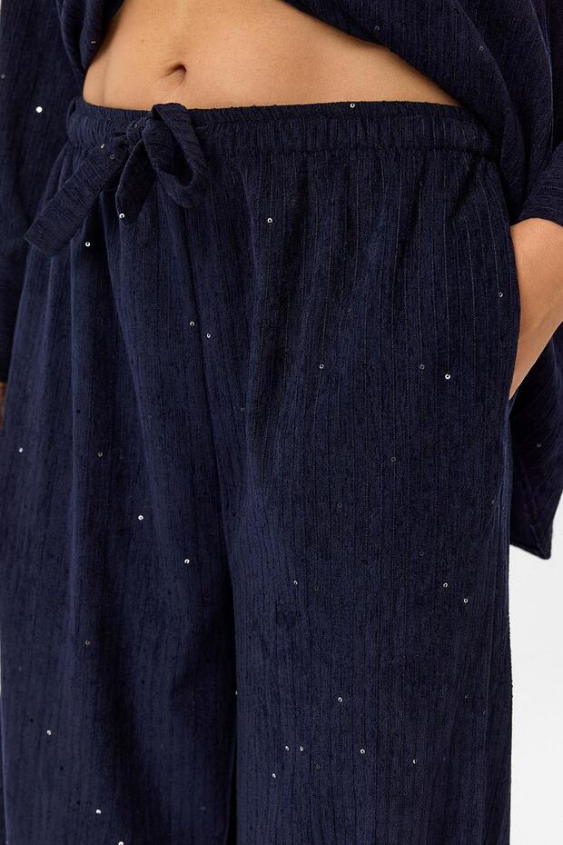 Çizgili Pullu Pantolon - 4