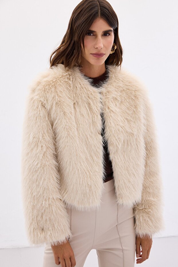 فرو بدون ياقة - بيج - 5