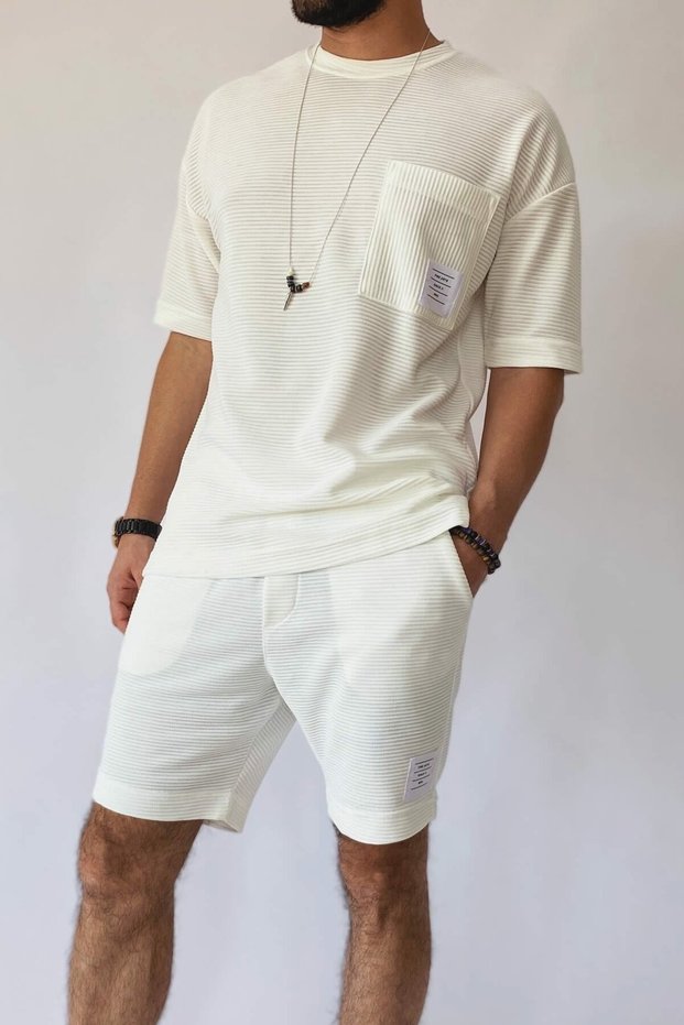 Ecru Bottom Top Shorts T-Shirt Set