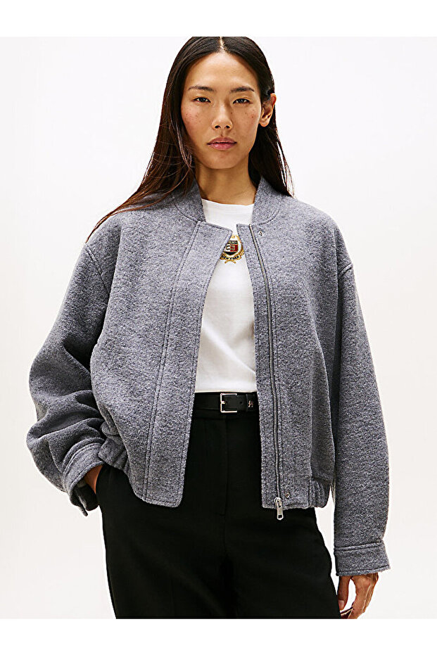 Textured Wool Blend Bomber Jacket - 1