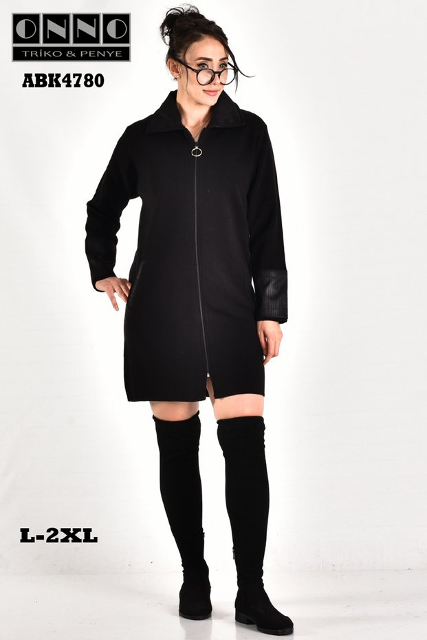 Steel Knit Collar Sleeve Leather Classic Long Knitwear Jacket