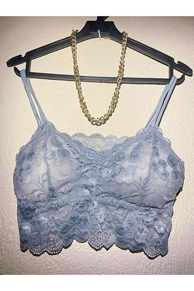 حمالة صدر بحزام مزدوج ومزينة بالزهور من الدانتيل - 2