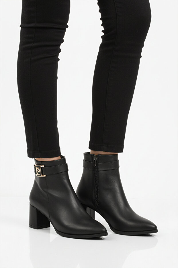 Black Fur Lined Zippered Women's Heeled Boots Pc-54975 Z