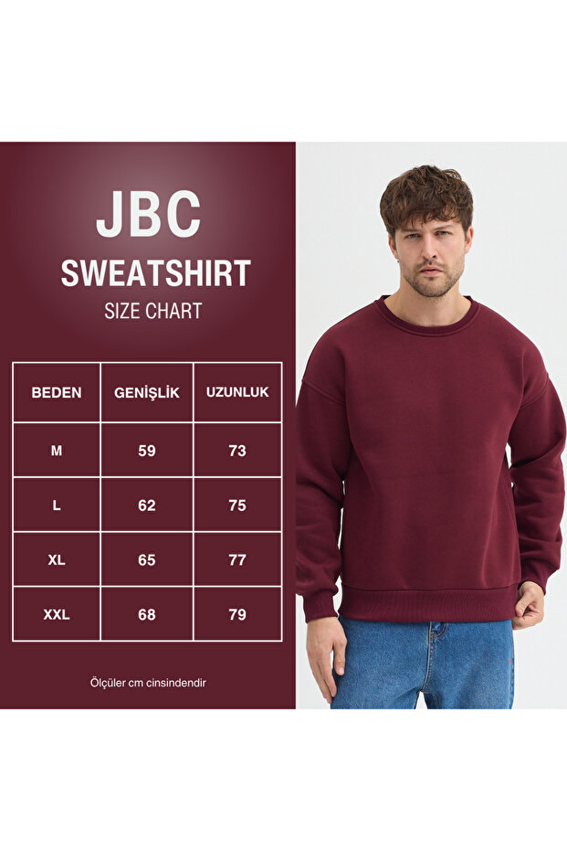 Crew Neck Oversize Ribbed Basic Men's Sweatshirt - 8