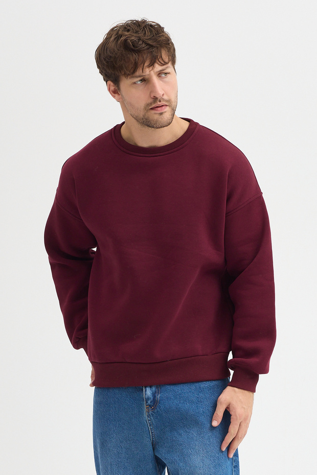 Crew Neck Oversize Ribbed Basic Men's Sweatshirt - 4