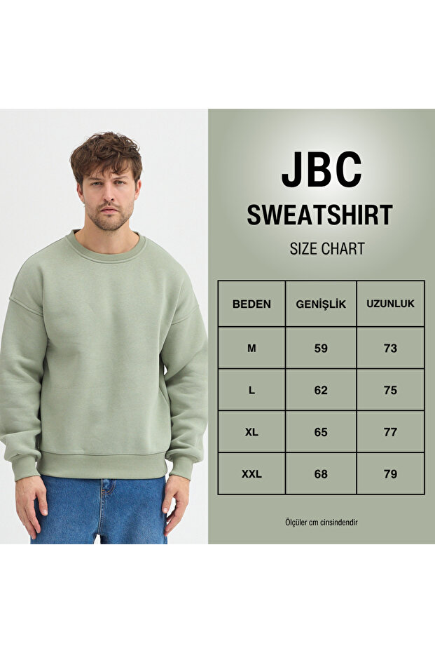 Bisiklet Yaka Oversize Şardonlu Basic Erkek Sweatshirt - 8