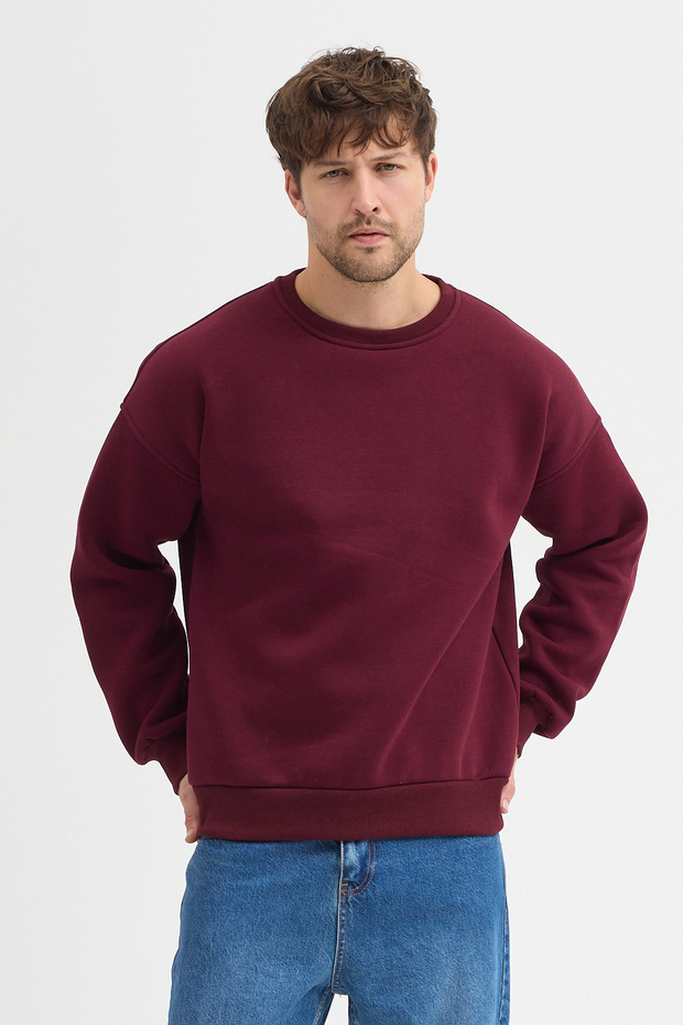 Crew Neck Oversize Ribbed Basic Men's Sweatshirt - 3