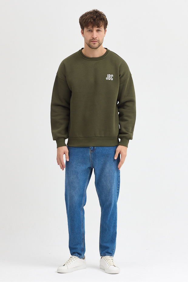 Crew Neck Embroidered Oversize Raster Basic Men's Sweatshirt - 1