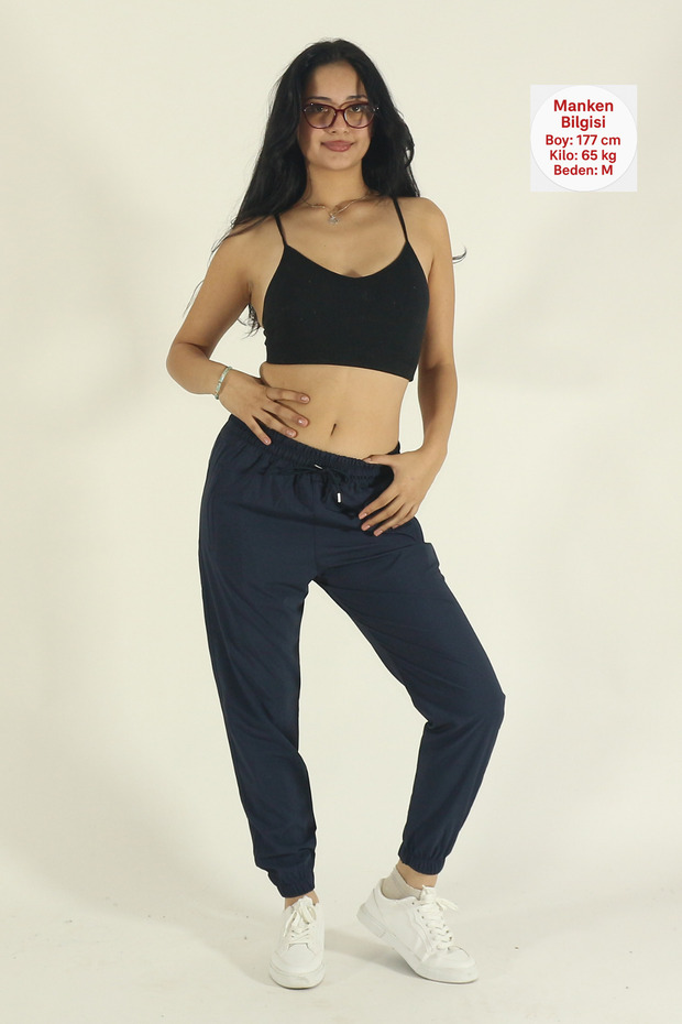 Women's Navy Blue Relaxed Fit Parachute Fabric Quick Dry Elasticated Leg Hem Sweatpants