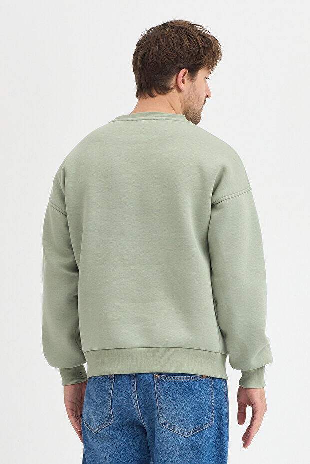 Bisiklet Yaka Oversize Şardonlu Basic Erkek Sweatshirt - 6