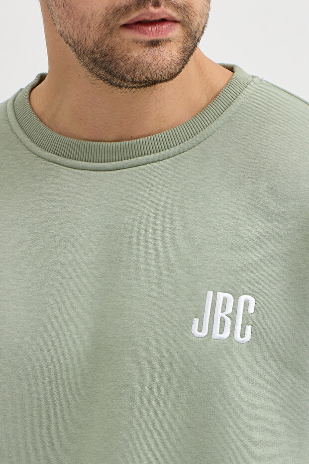 Bisiklet Yaka Nakışlı Oversize Şardonlu Basic Erkek Sweatshirt - 7