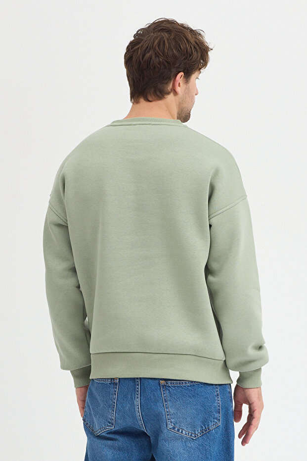 Bisiklet Yaka Nakışlı Oversize Şardonlu Basic Erkek Sweatshirt - 6