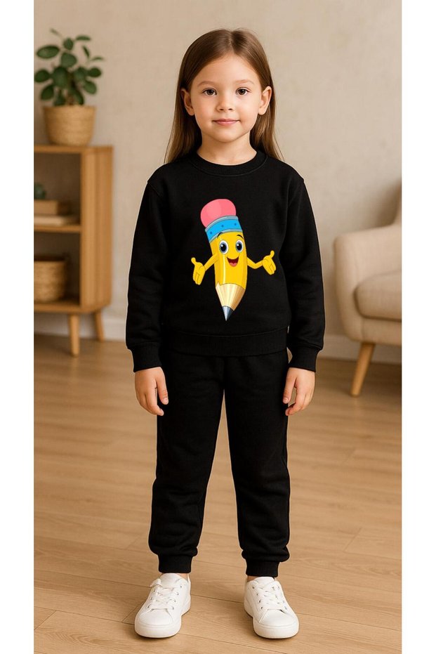 Children's Suit Sweatshirt Yellow Pen Printed Girls Boys Crew Neck3 4-5-6-7-8-9-10-11-12Years