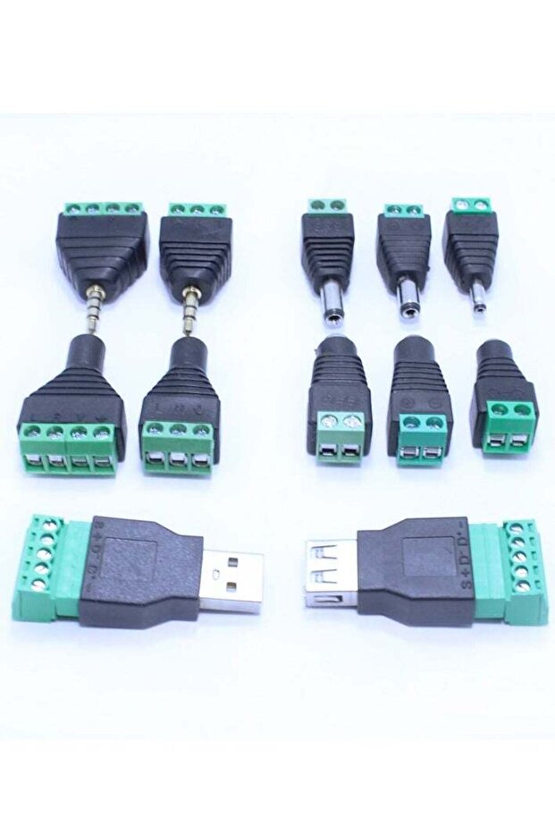 Solderless Screw Terminal Block Adapter USB Type A, Audio Stereo, DC Power