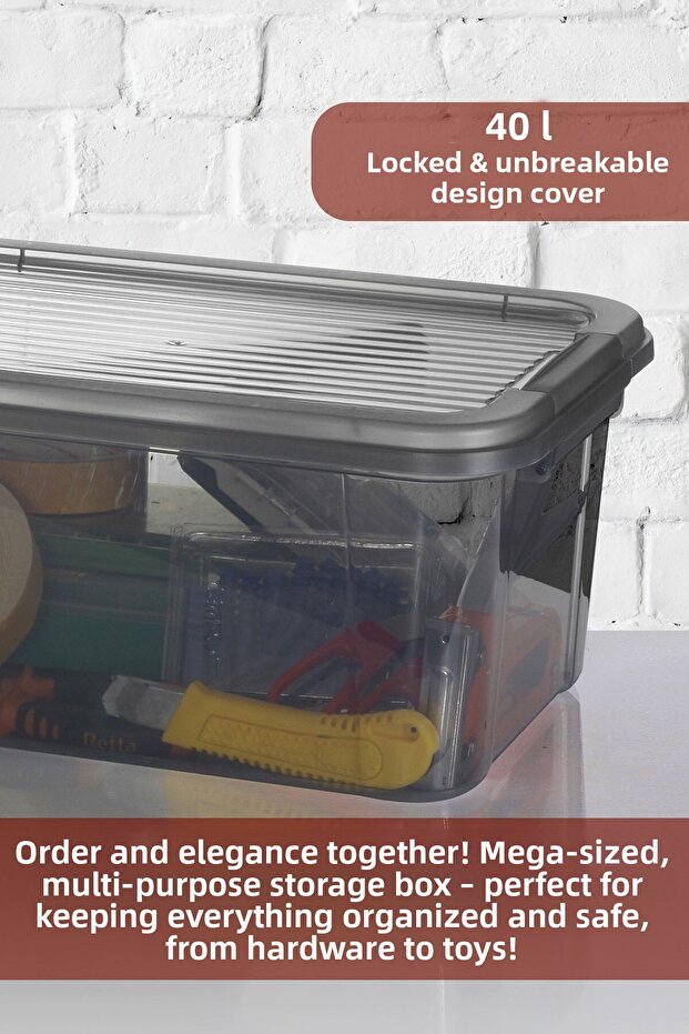 40 Lt Wheeled Storage Container - Multi-Purpose Organizer with Lockable Lid Pantry Storage Storage Box - 2