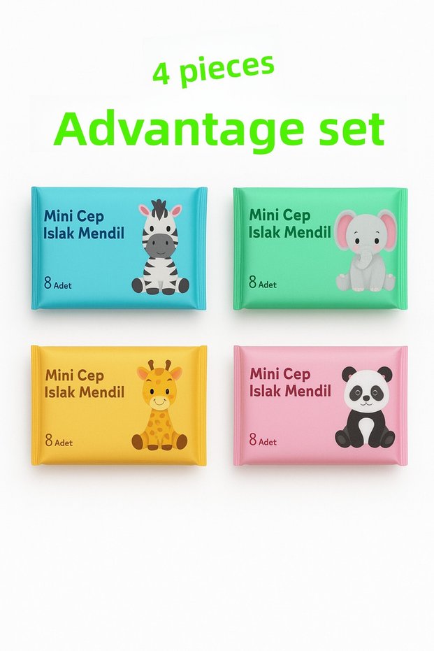 4 Packs Mini Wet Wipes Unscented Cleaning Cloth Portable Hygienic for Children and School Bag