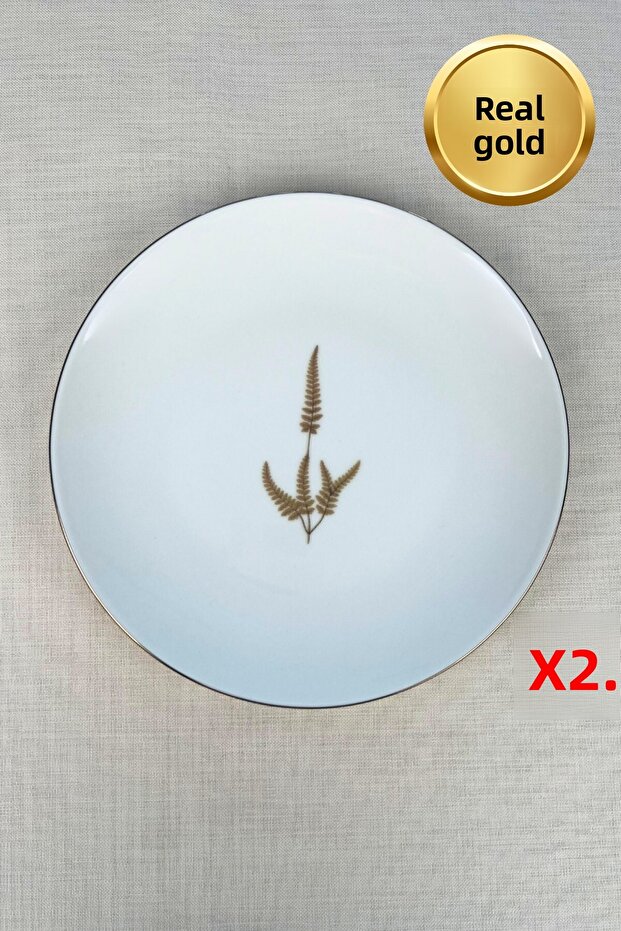 Tabak Evi Porcelain Natura Marinum Gold Gilded Serving Plate 24.50cm 2 Pcs