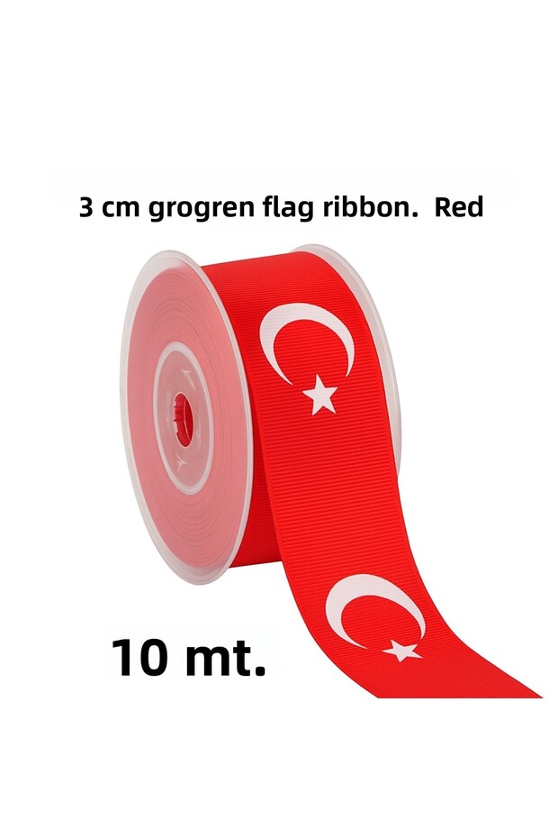 3cm Red Turkish Flag Pattern Grosgrain Satin Ribbon 3cm En-10Mt