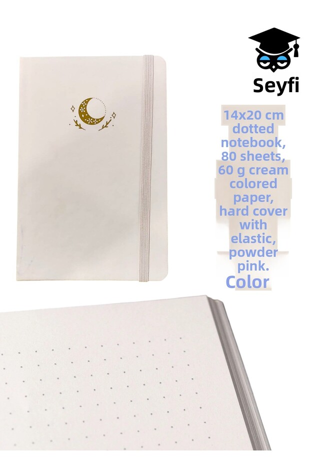 14X20 cm Dotted Notebook 80 Sheets 60 Gr Cream Color Paper Hard Cover Elastic Dust Pink Color