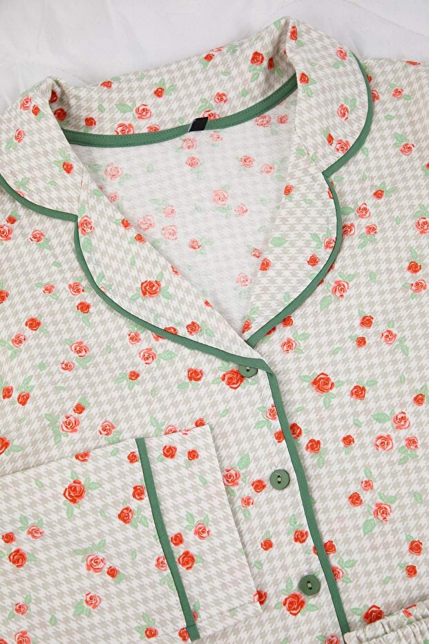 Mint %100 Pamuklu Çiçekli Biyeli Örme Pijama Takımı TBBAW26AI00007 - 4