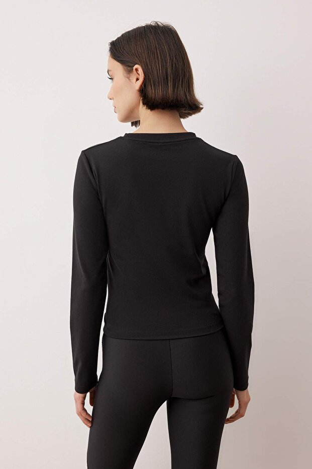 Siyah Micro Spor Örme Üst/Bluz THMAW26BZ00006 - 4