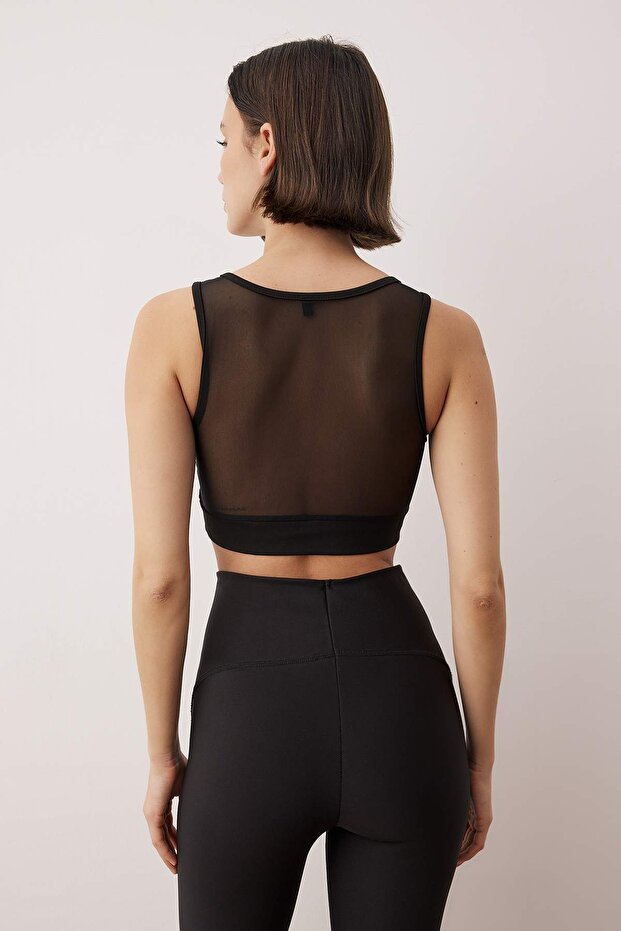 Siyah Pencere/Cut Out ve Tül Detaylı Destekli/Şekillendirici Örme Spor Sütyeni THMAW26SS00016 - 6