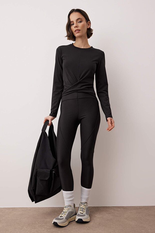 Siyah Micro Spor Örme Üst/Bluz THMAW26BZ00006 - 2