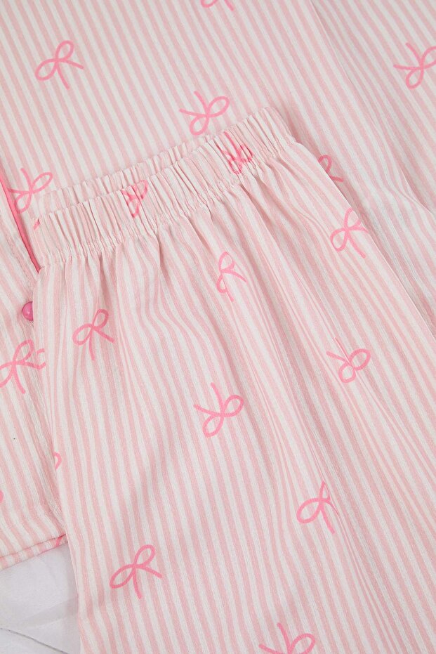 Pembe Kurdele Desenli Büyük Beden Pijama Takımı TBBAW26AI00055 - 3