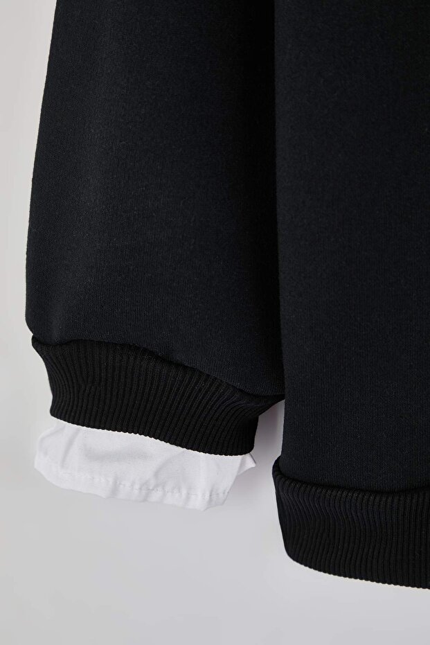Siyah Yakası Gömlek Detaylı İçi Polarlı Büyük Beden Sweatshirt TBBAW26AO00049 - 4