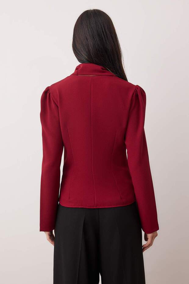 Bordo Şal Detaylı Degaje Yaka Dokuma Bluz TWOAW26BZ00284 - 4